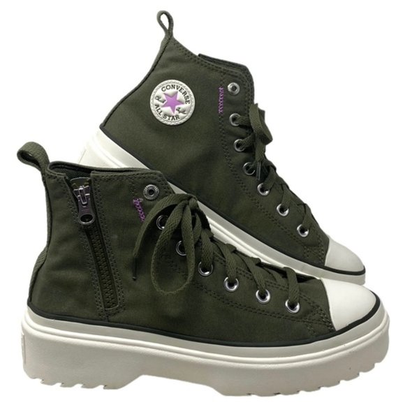 Converse Chuck Taylor Lugged Lift Kids Women's High Sneaker Khaki Canvas A04798C - Picture 1 of 8
